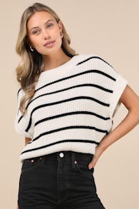 Coziest Layers Ivory Striped Oversized Sweater Vest
