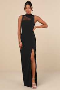 Irresistibly Modern Black Mesh Mock Neck Maxi Dress 2