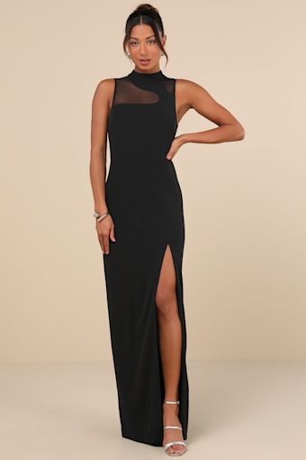 Irresistibly Modern Black Mesh Mock Neck Maxi Dress 2