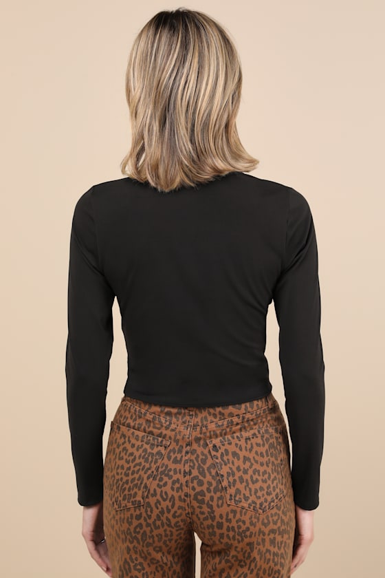Lulus Flirty Possibility Black Twist-front Crop Top In Black