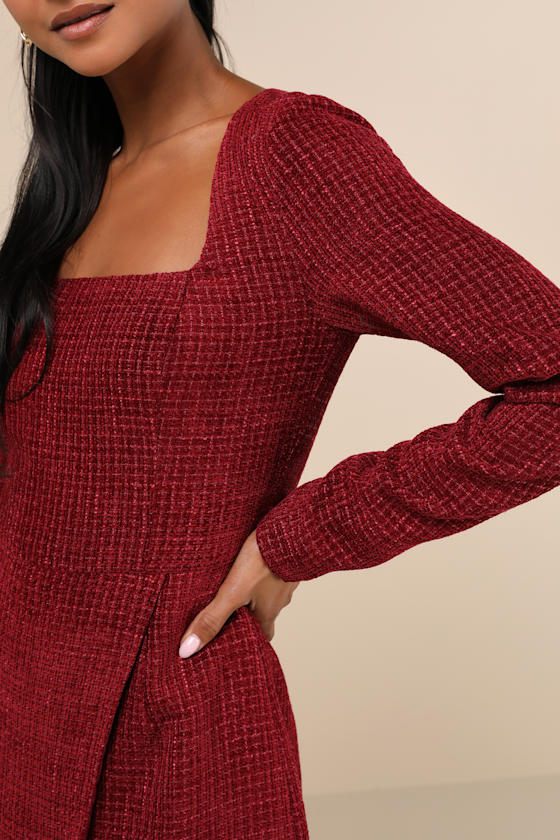 Lulus Cultivated Poise Burgundy Tweed Romper In Burgundy