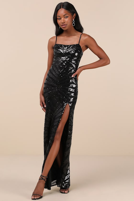 Lulus Glimmering Beauty Black Sequin Sleeveless Column Maxi Dress In Black