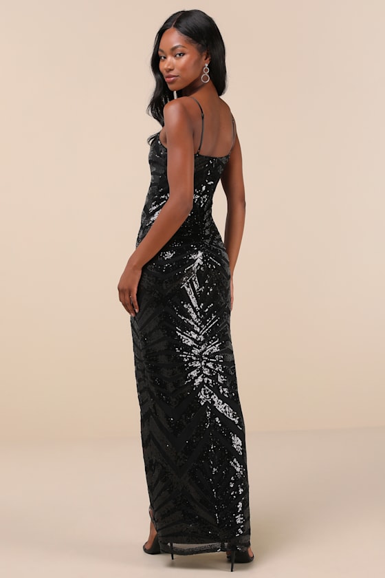 Glimmering Beauty Black Sequin Sleeveless Column Maxi Dress 2
