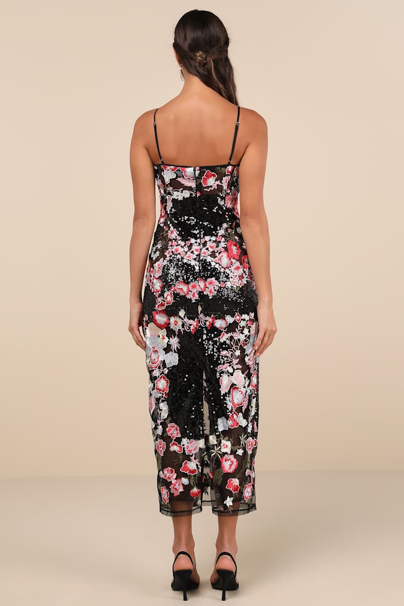 Black Sheer Dress - Embroidered Floral Dress - Sequin Midi Dress - Lulus Black Sheer Dress - Embroidered Floral Dress - Sequin Midi Dress - Lulus