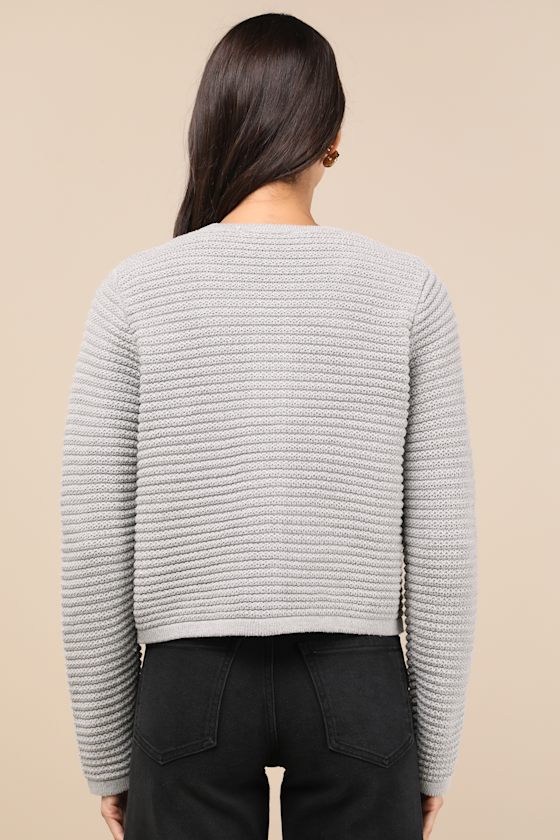 Grey Textured Cardigan - Cardigan Sweater - Button-Front