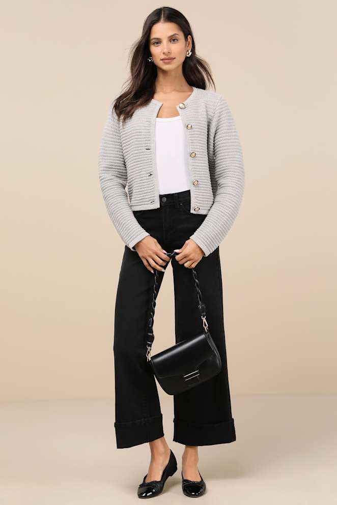 Coziest Chic Grey Textured Cardigan