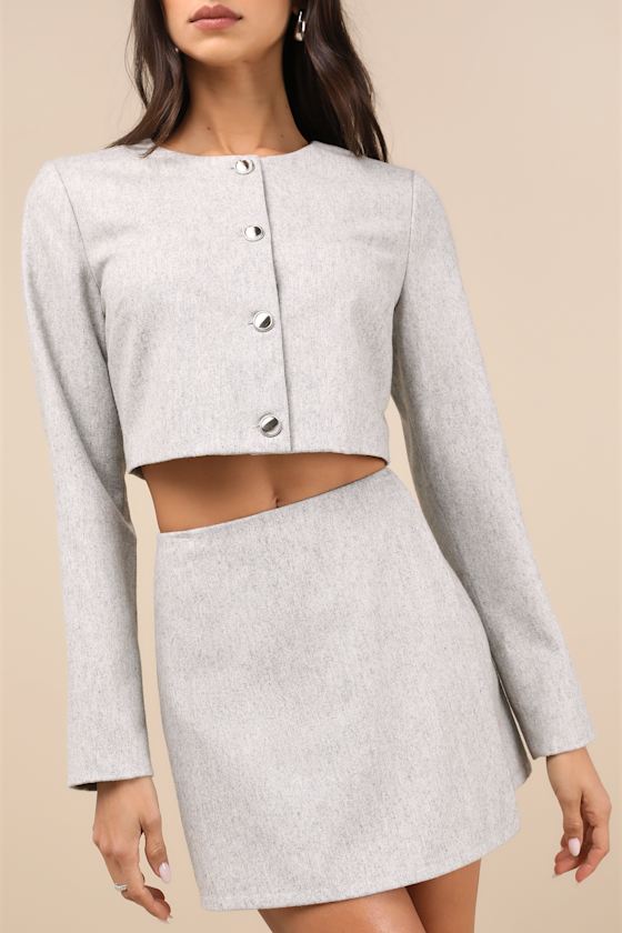 Lulus Preppy Pursuit Heather Grey Two-piece Long Sleeve Mini Dress In Heather Grey