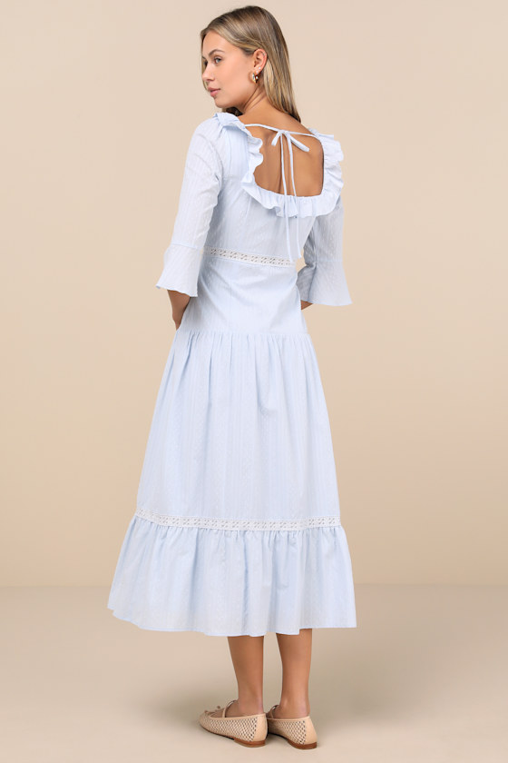 Lulus Meadowlark Light Blue Tiered Midi Dress In Light Blue