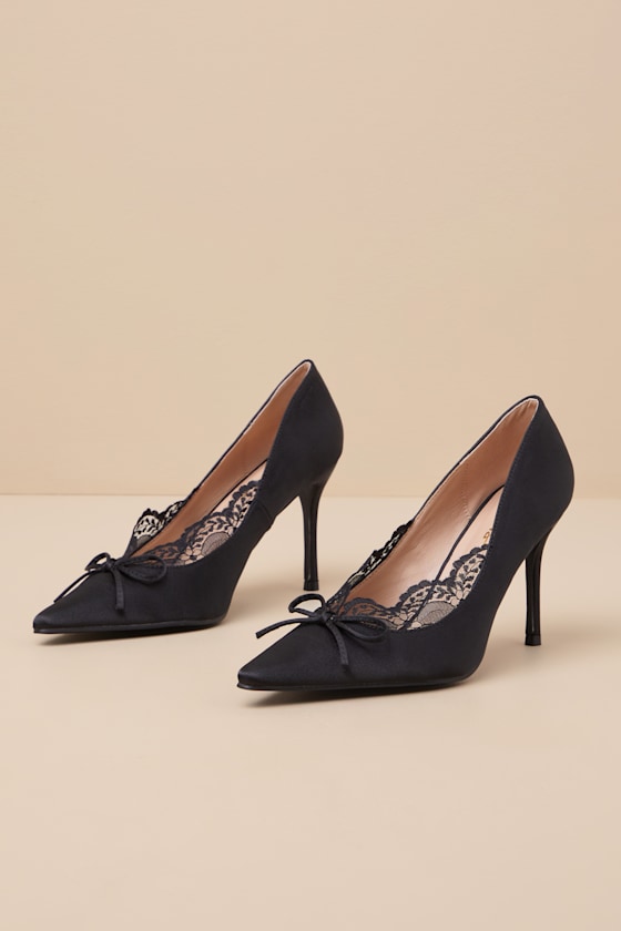 Lulus Calandre Black Satin Pointed-toe Pumps In Black