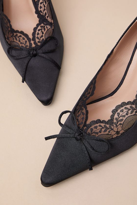 Calandre Black Satin Pointed-Toe Pumps 2