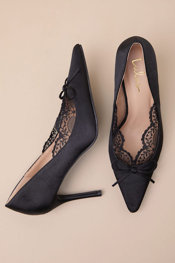 Lulus Calandre Black Satin Pointed-toe Pumps In Black