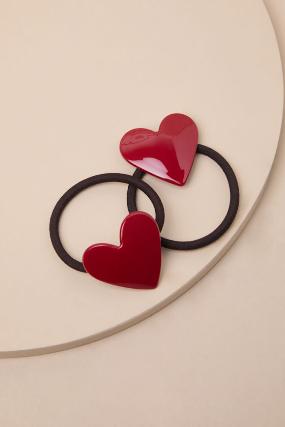 Red Marbled Ponytail Holder - Red Heart Hair Tie - Hair Tie Set - Lulus