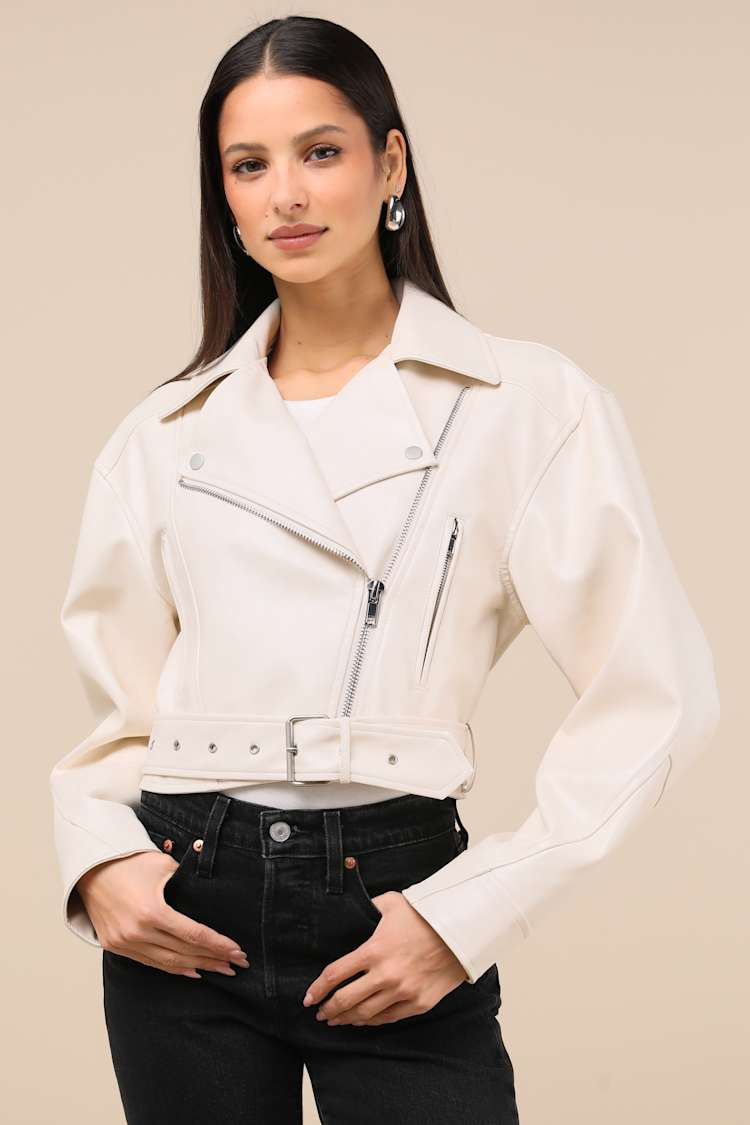 Cutest Edge Cream Vegan Leather Moto Jacket
