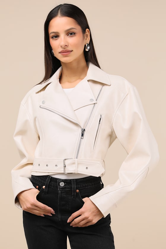 Cutest Edge Cream Vegan Leather Moto Jacket 2