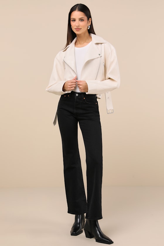 Lulus Cutest Edge Cream Vegan Leather Moto Jacket In White