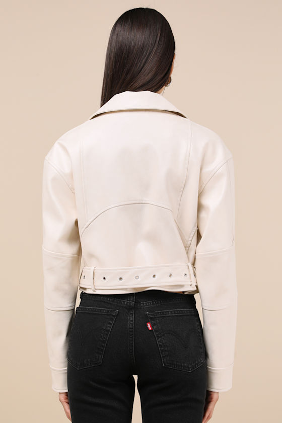 Lulus Cutest Edge Cream Vegan Leather Moto Jacket In White