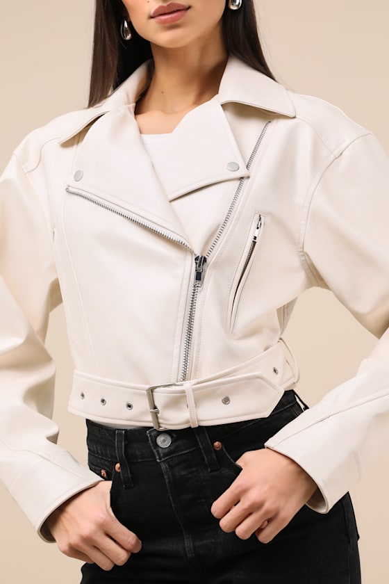 Lulus Cutest Edge Cream Vegan Leather Moto Jacket In White