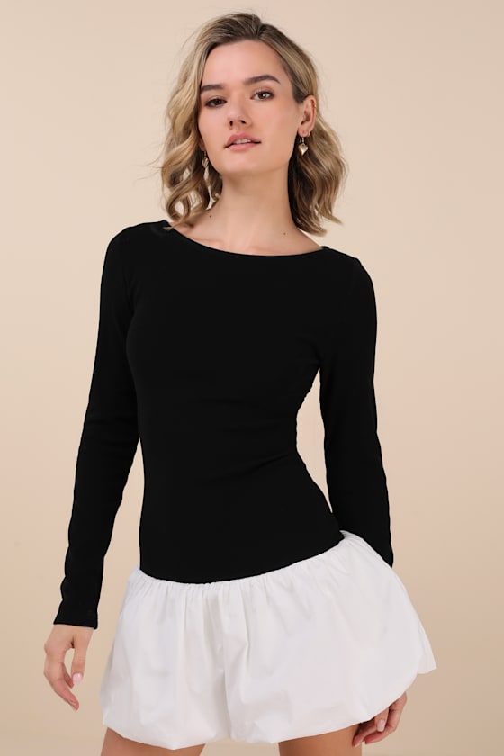 Lulus Ideal Approach Black And White Long Sleeve Mini Dress In Black And White