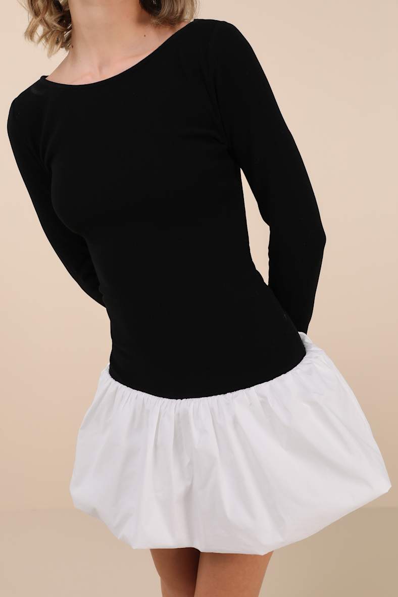 Ideal Approach Black and White Long Sleeve Mini Dress
