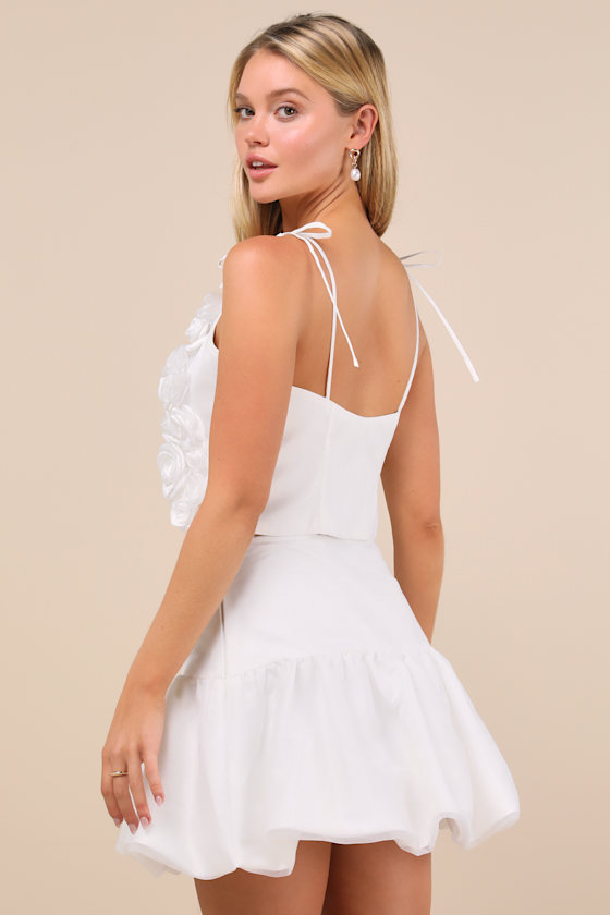 Lulus Angelic Perception White Taffeta Bubble-hem Mini Skirt In White