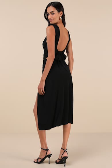white christmas dresses Black Knit Flowy Midi Dress Xs