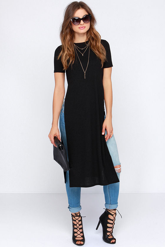 black dress with fringe hem