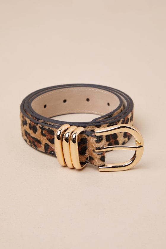 Petit Moments Fierce Pick Tan Leopard Print Pony Hair Belt In Tan