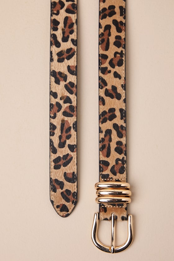 Petit Moments Fierce Pick Tan Leopard Print Pony Hair Belt In Tan
