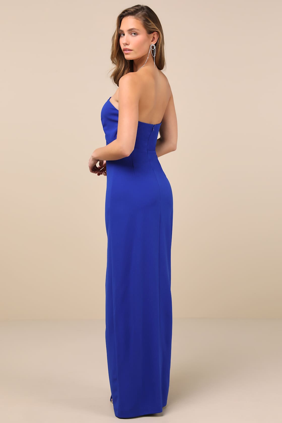 Extravagant Persona Blue Strapless Cutout Column Maxi Dress