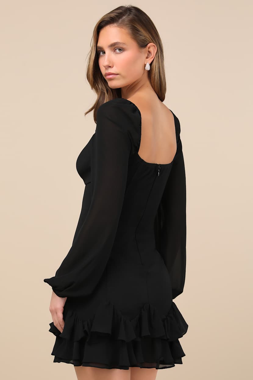 princess polly baby blue dress Princess Polly Lukea mesh flare sleeve open back mini dress in black main image 1