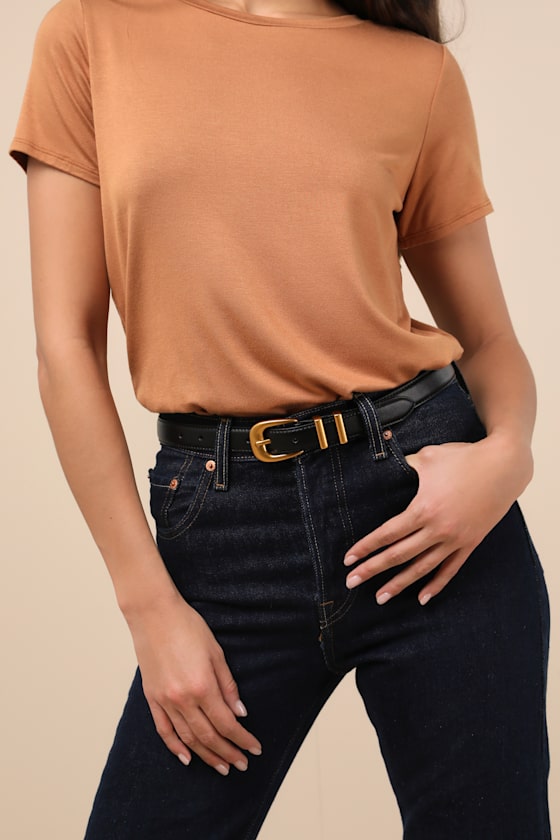 LULUS EXCLUSIVE ADDITION BLACK AND GOLD LEATHER BELT