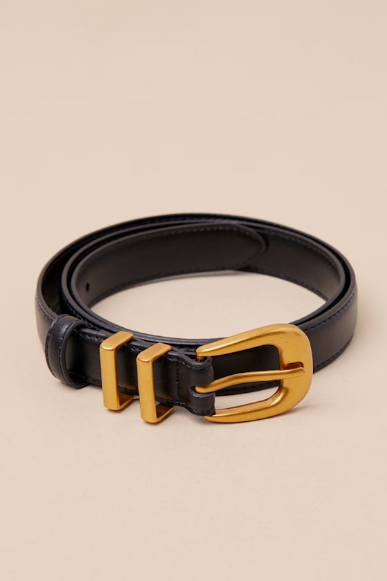 Black Leather Belt - Gold Buckle Belt - Slender Black Belt - Belt - Lulus