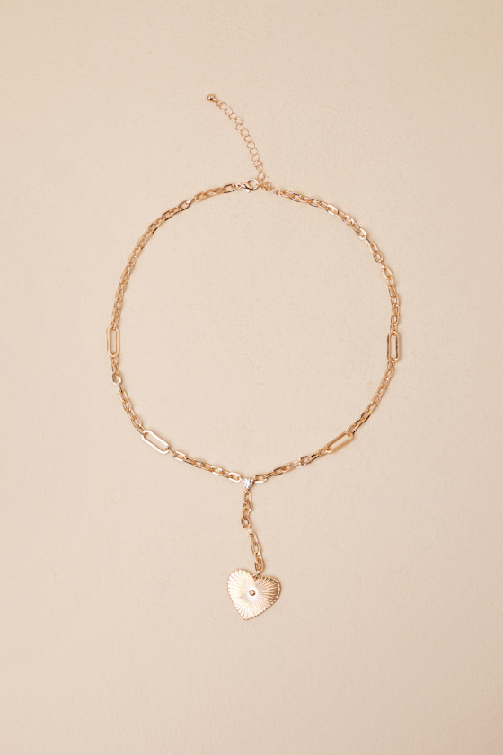 LULUS GLOWING AFFECTION GOLD HEART NECKLACE