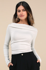 Modern Favorite Light Grey Ruched Long Sleeve Top