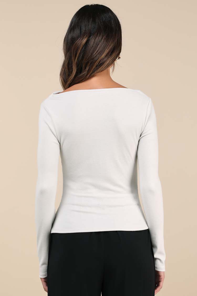 Modern Favorite Light Grey Ruched Long Sleeve Top