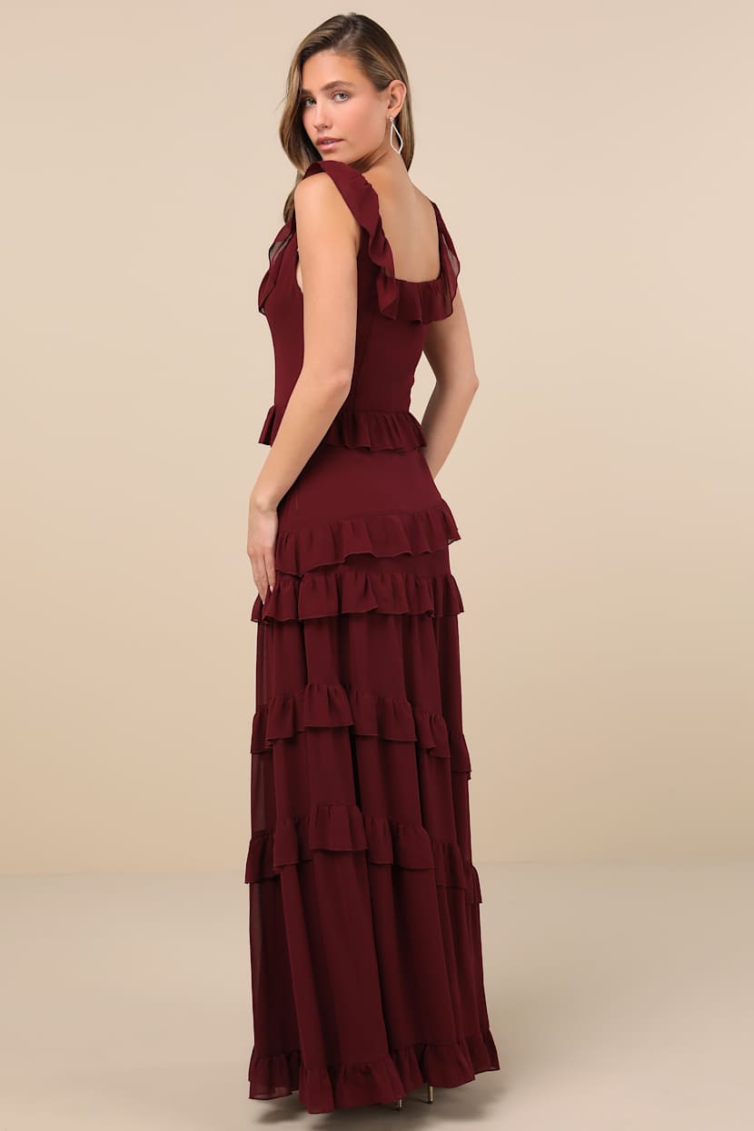 princess polly baby blue dress Organza ruffled sleeves v neck bodycon dress in maroon main image 1