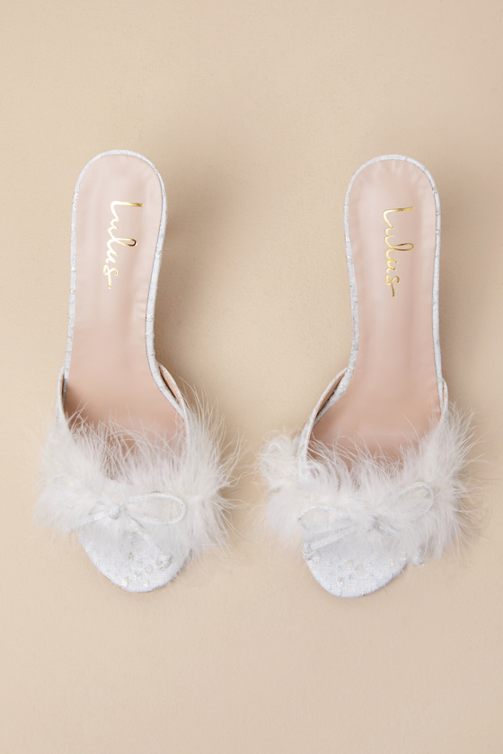 Lulus Fuller White Satin Feather Ankle Strap High Heel Sandal Heels In Blue