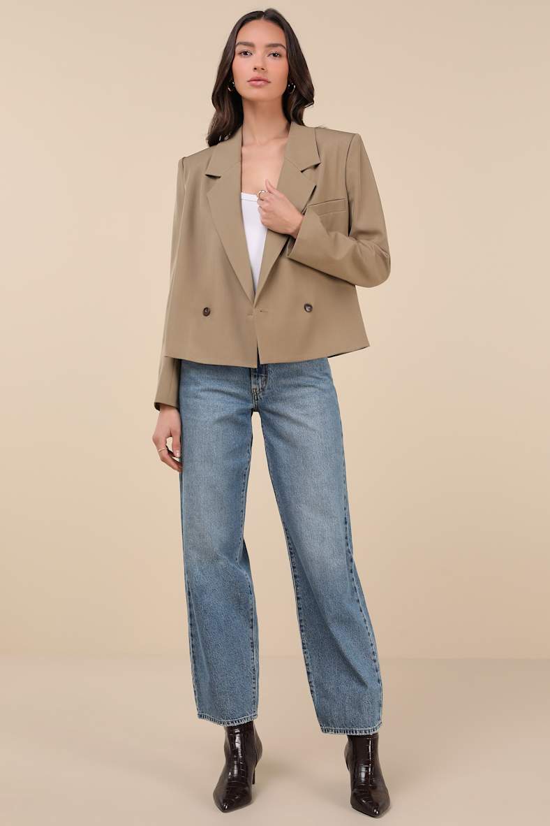 Suave Presence Tan Cropped Blazer