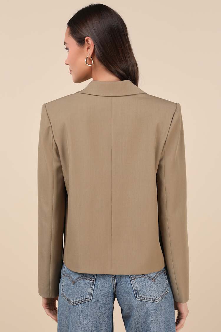 Suave Presence Tan Cropped Blazer