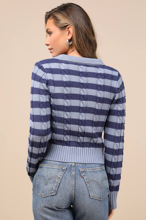 Cute Excellence Blue Striped Cable Knit Sweater 4