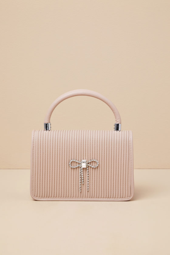 Shop Lulus Glam Impression Beige Rhinestone Bow Handbag