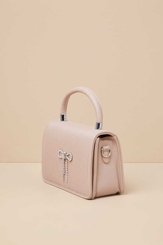 Shop Lulus Glam Impression Beige Rhinestone Bow Handbag