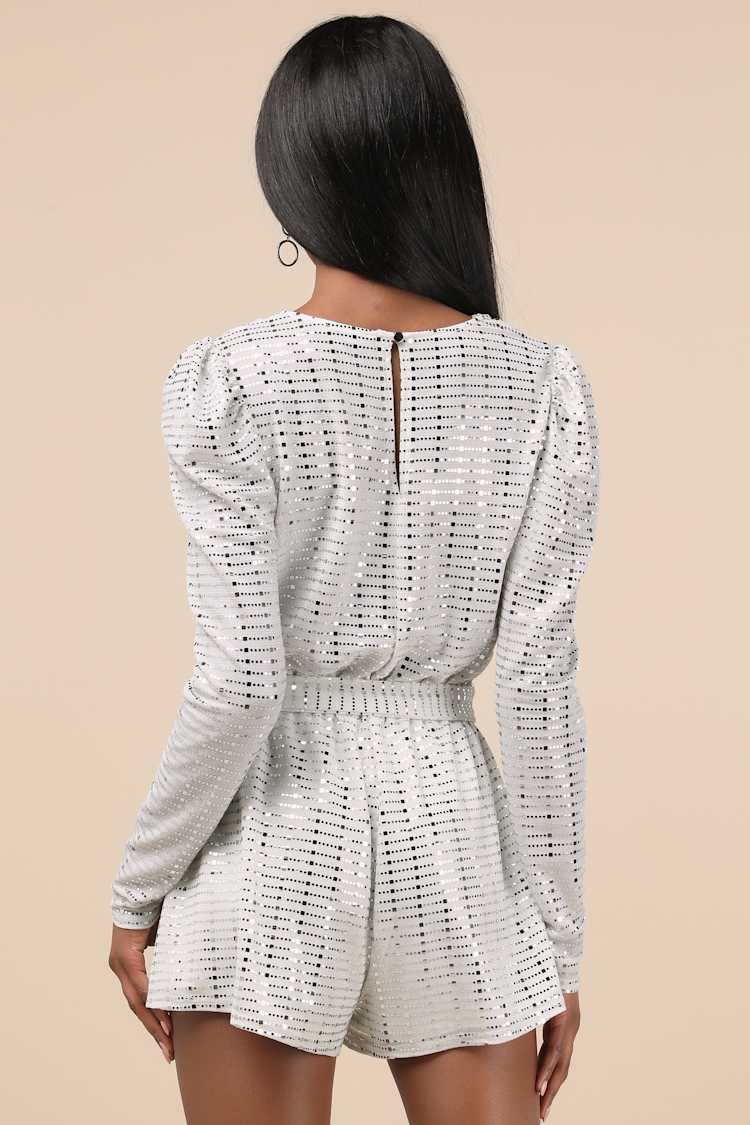 Bettie White Metallic Long Sleeve Romper