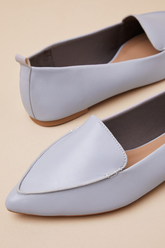 Lulus Emmy Dusty Blue Pointed Loafers In Silver