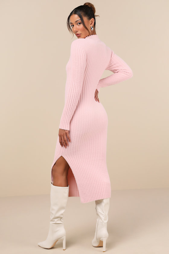Shop Lulus Irresistible Feelings Light Pink Fuzzy Knit Midi Sweater Dress