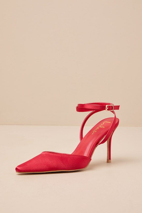 Lulus Izzori Rust Velvet Square Toe Ankle Strap Heels In Red