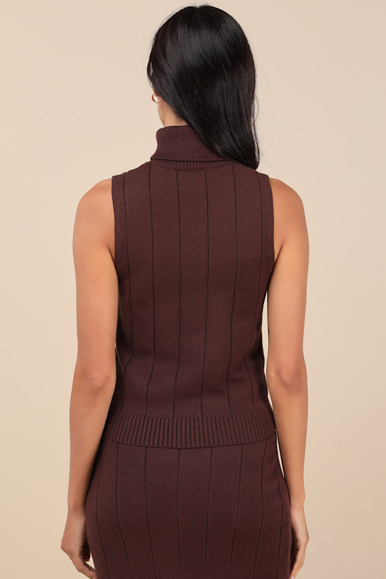 LULUS SOPHISTICATED DUO BROWN SLEEVELESS TURTLENECK SWEATER TOP