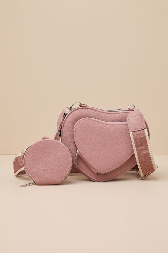 Shop Lulus Stylish Adoration Dusty Pink Heart Crossbody Bag