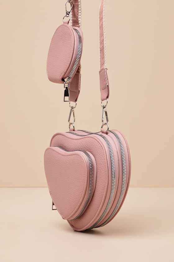 Shop Lulus Stylish Adoration Dusty Pink Heart Crossbody Bag