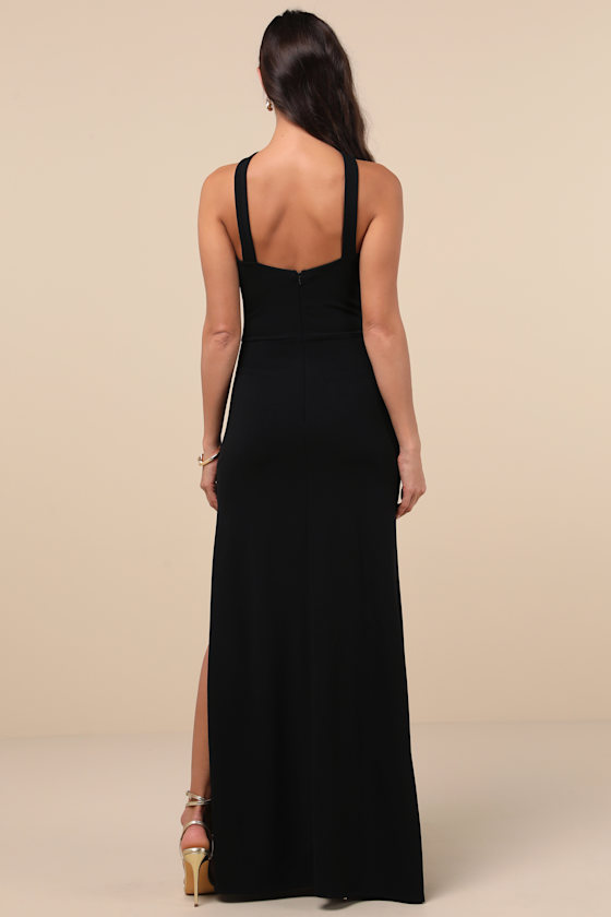 Lulus Perfectly Demure Black Backless Column Maxi Dress In Black